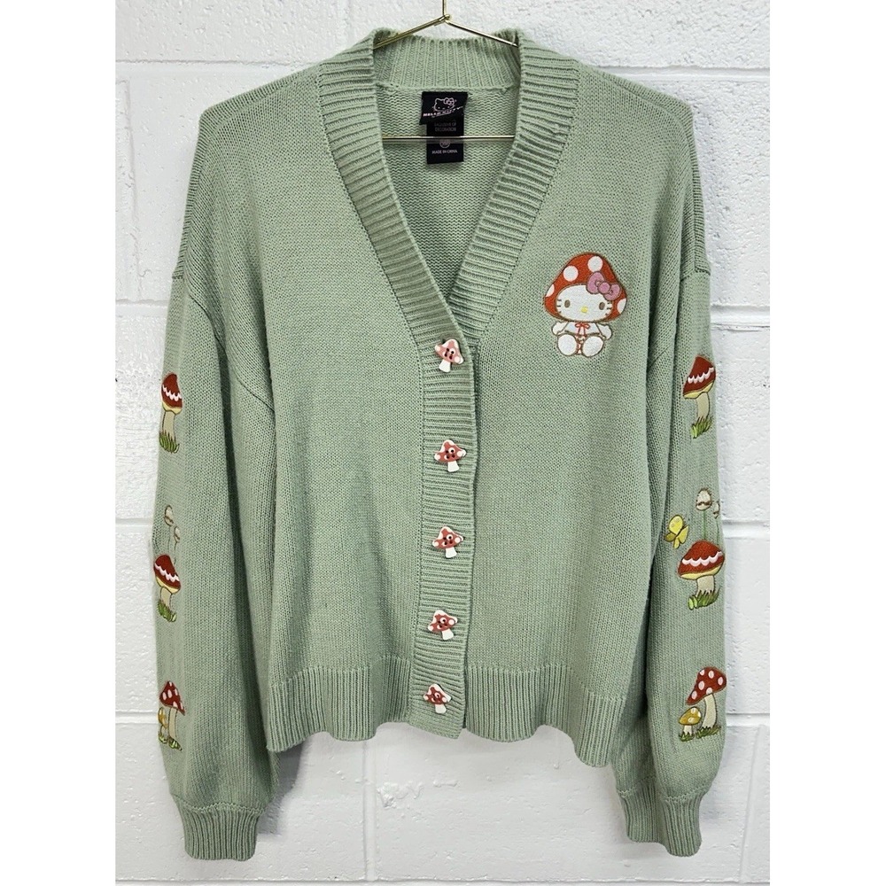 Hello Kitty Mushroom Embroidered Girls‎ Skimmer Cardigan / Women's Small